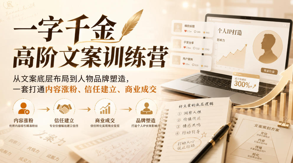 一字千金高阶文案训练营,从文案底层布局到人物品牌塑造,一套打通内容涨粉、信任建立、商业成交-虚拟资料库
