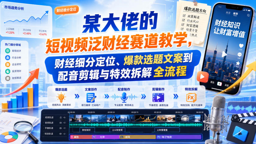 某大佬的短视频泛财经赛道教学，财经细分定位、爆款选题文案到配音剪辑与特效拆解全流程-虚拟资料库