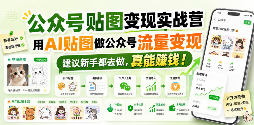 公众号贴图变现实战营,用AI贴图做公众号流量变现,建议新手都去做,真能賺钱!-虚拟资料库