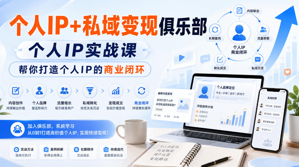 个人IP+私域变现俱乐部,个人IP实战课,帮你打造个人IP的商业闭环-虚拟资料库