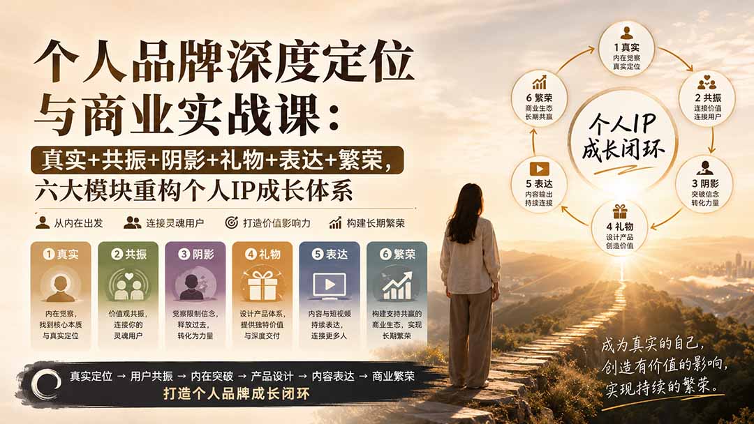个人品牌深度定位与商业实战课:真实+共振+阴影+礼物+表达+繁荣,六大模块重构个人IP成长体系-虚拟资料库