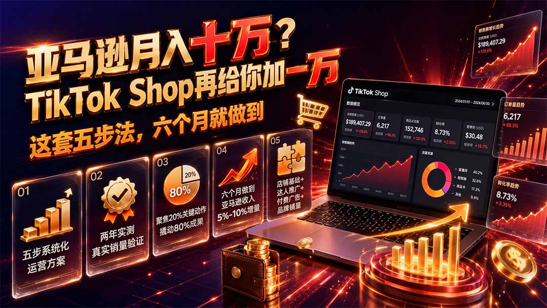 亚马逊月入十万？TikTok Shop再给你加一万——这套五步法，六个月就做到【原创双语字幕】-虚拟资料库