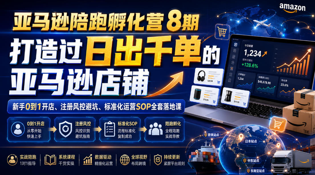 亚马逊陪跑孵化营8期，打造过日出千单的亚马逊店铺，新手0到1开店、注册风控避坑、标准化运营SOP全套落地课-虚拟资料库