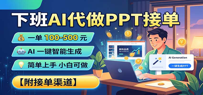 下班AI代做PPT接单，一单100-500，AI一键生成，小白也能做，附接单渠道-虚拟资料库