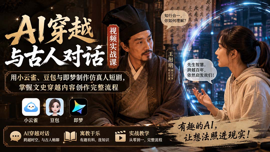 AI穿越与古人对话视频实战课：用小云雀、豆包与即梦制作仿真人短剧，掌握文史穿越内容创作完整流程-虚拟资料库