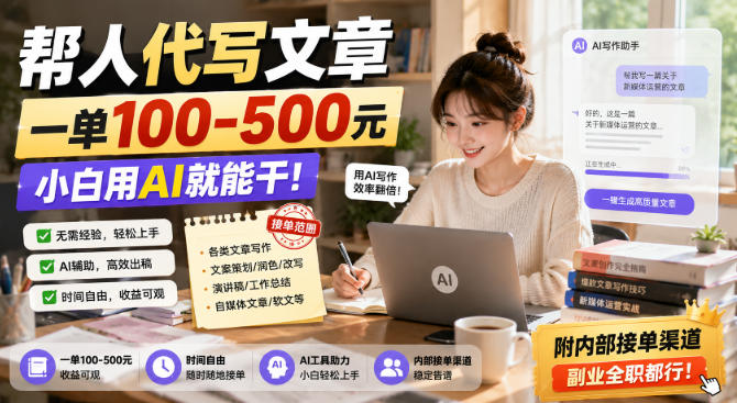 帮人代写文章,一单100-500,小白用AI就能干,附内部接单渠道,副业全职都行【揭秘】-虚拟资料库