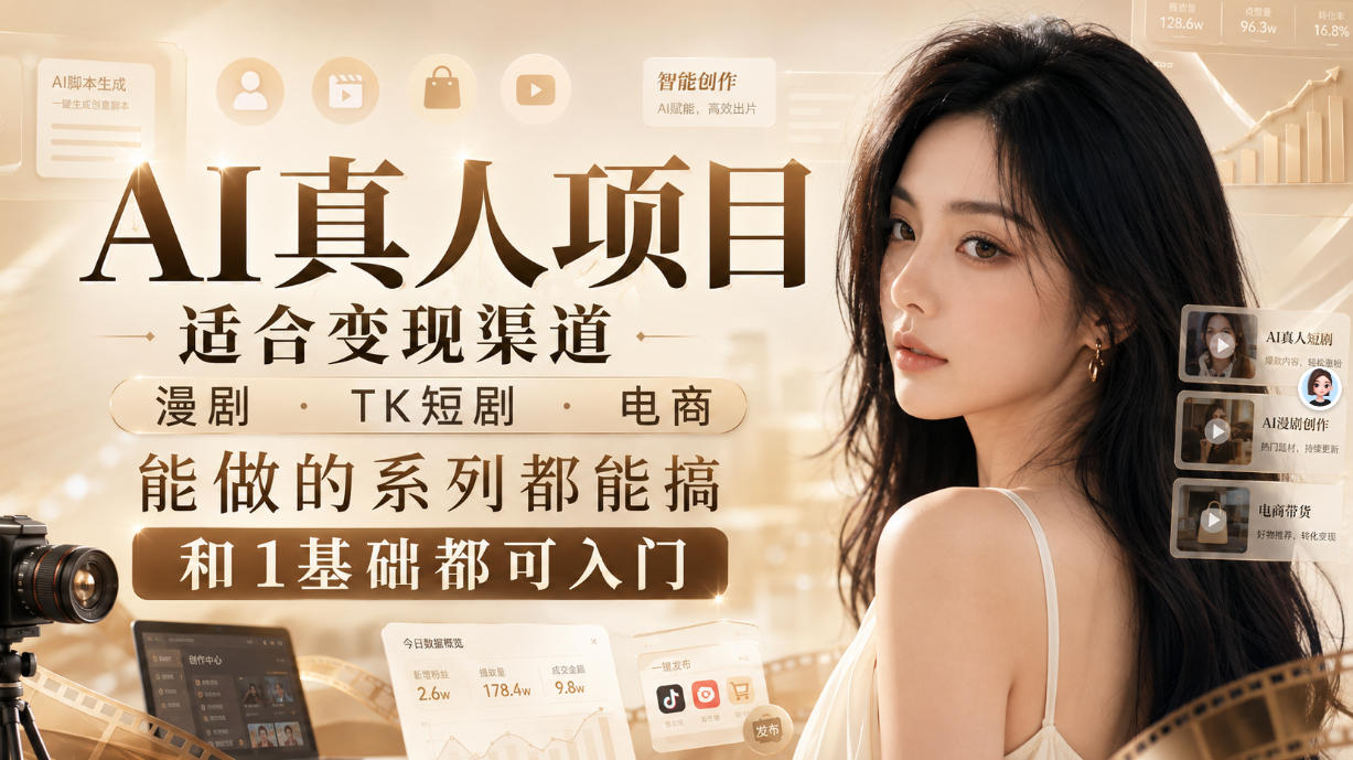 AI真人项目,适合变现渠道,漫剧,TK短剧,电商,能做的系列都能搞,0和1基础都可入门-虚拟资料库