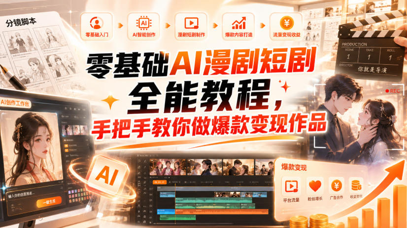 零基础AI漫剧短剧全能教程，从AI智能体搭建、文案脚本分镜、多平台AI生视频、剪映精修，覆盖全题材创作，手把手教你做爆款变现作品-虚拟资料库