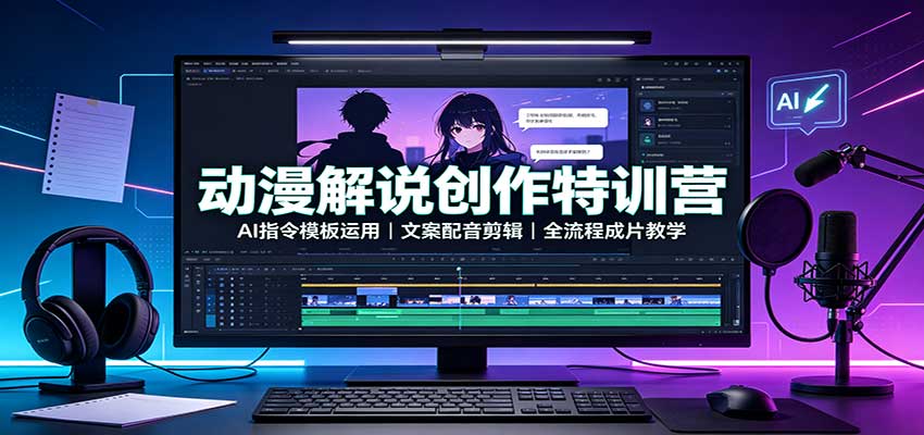 动漫解说创作特训营:AI指令模板运用,文案配音剪辑,全流程成片教学-虚拟资料库