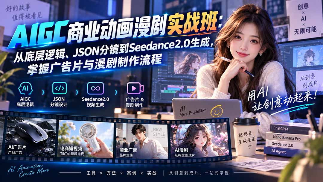 AIGC商业动画漫剧实战班-更新：从底层逻辑、JSON分镜到Seedance2.0生成，掌握广告片与漫剧制作流程-虚拟资料库