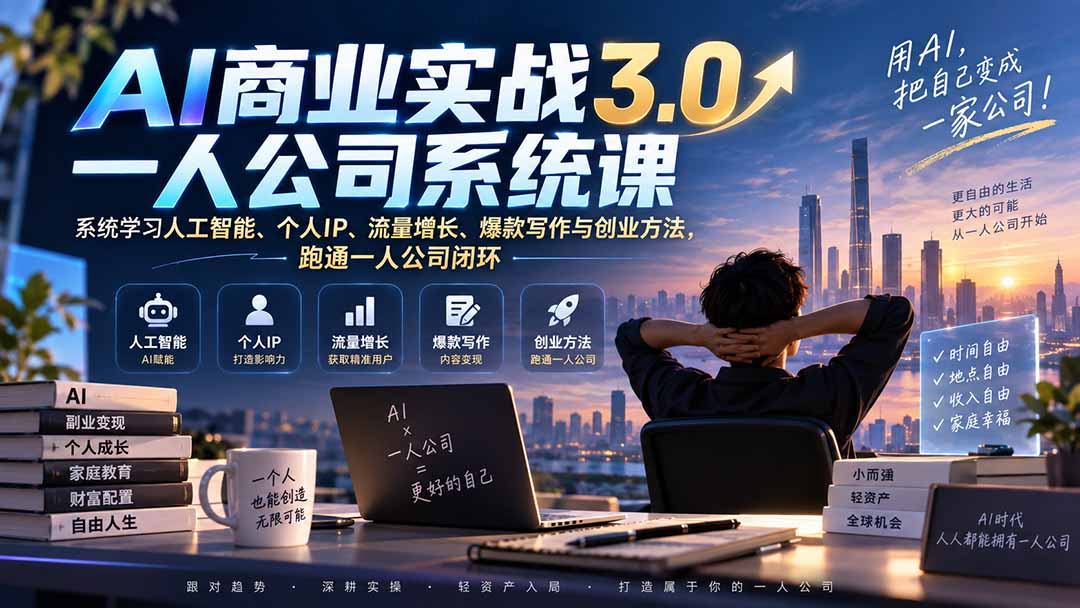 AI商业实战3.0一人公司系统课:系统学习人工智能、个人IP、流量增长、爆款写作与创业方法,跑通一人公司闭环-虚拟资料库