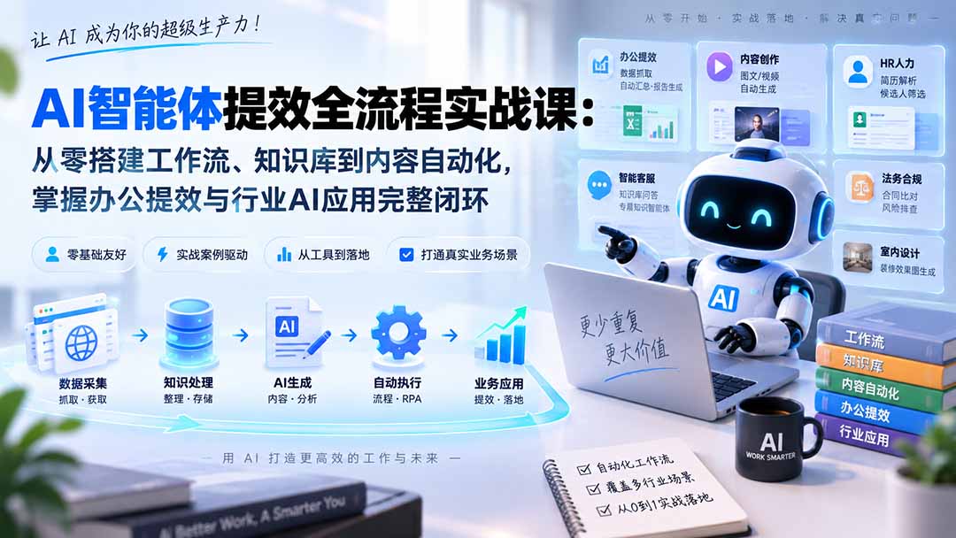 AI智能体提效全流程实战课:从零搭建工作流、知识库到内容自动化,掌握办公提效与行业AI应用完整闭环-虚拟资料库