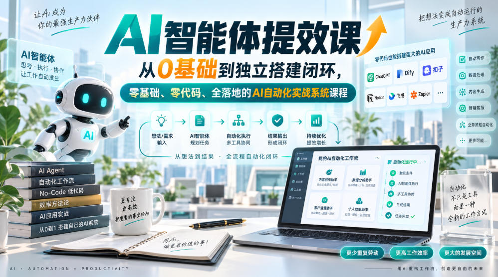 AI智能体提效课,从0基础到独立搭建闭环,零基础、零代码、全落地的AI自动化实战系统课程-虚拟资料库