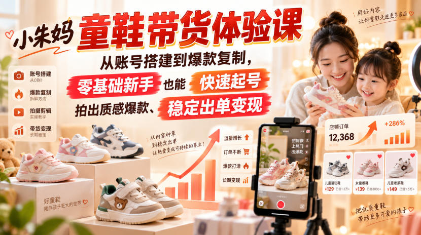 小朱妈童鞋带货体验课,从账号搭建到爆款复制,零基础新手也能快速起号、拍出质感爆款、稳定出单变现-虚拟资料库