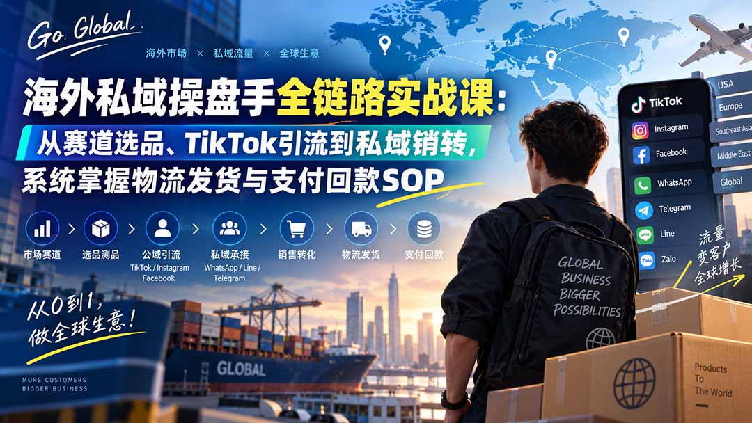 海外私域操盘手全链路实战课：从赛道选品、TikTok引流到私域销转，系统掌握物流发货与支付回款SOP-虚拟资料库