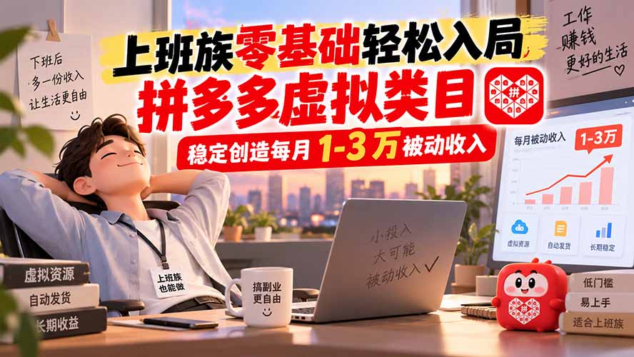 上班族零基础轻松入局,拼多多虚拟类目,稳定创造每月 1-3 万被动收入-虚拟资料库