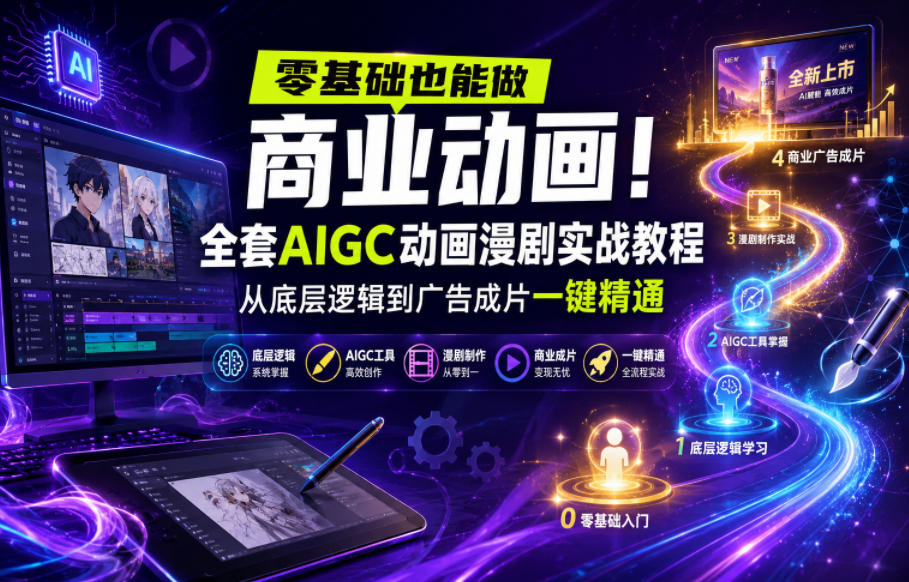 零基础也能做商业动画!全套AIGC动画漫剧实战教程,从底层逻辑到广告成片一键精通(更新0905)-虚拟资料库