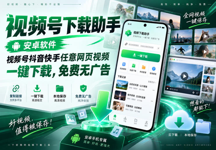 视频号下载助手,安卓软件,视频号抖音快手任意网页视频,一键下载,免费无广告-虚拟资料库