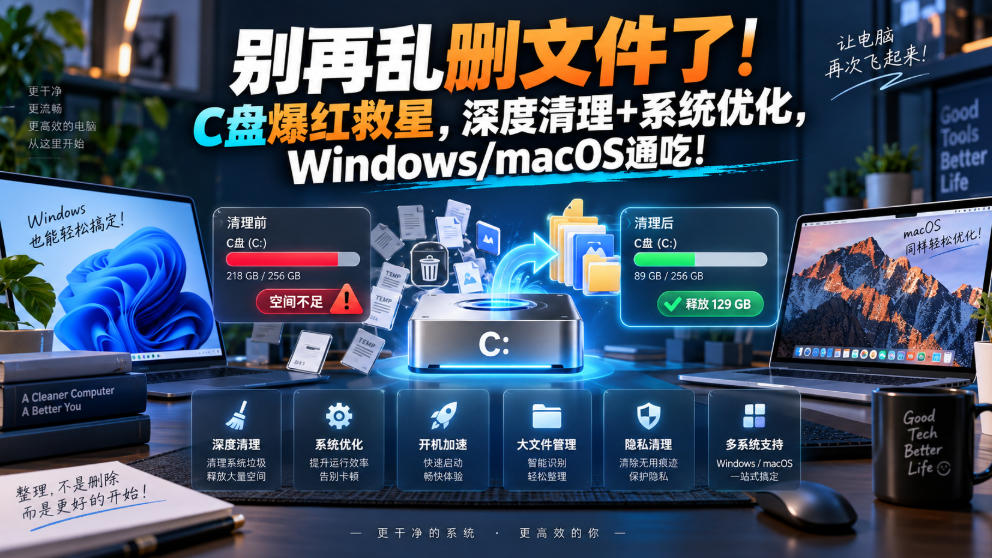 别再乱删文件了!C盘爆红救星,深度清理+系统优化,Windows/macOS通吃!-虚拟资料库