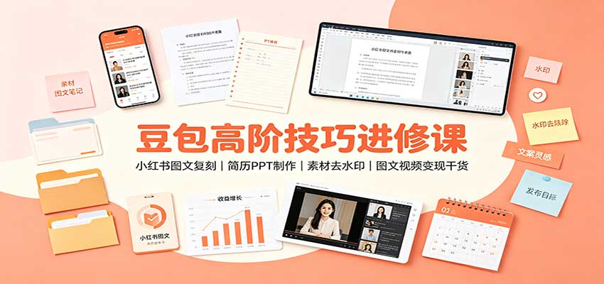 豆包高阶技巧进修课:小红书图文复刻,简历PPT制作,素材去水印,图文视频变现干货-虚拟资料库