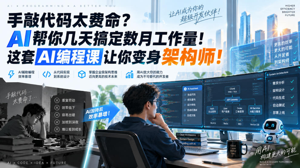 手敲代码太费命?AI帮你几天搞定数月工作量!这套AI编程课让你变身架构师!【原创双语字幕】-虚拟资料库