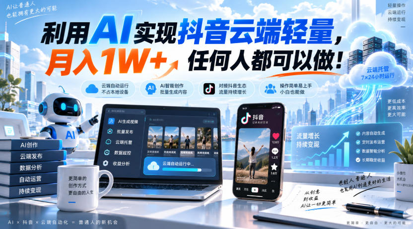 利用AI实现抖音云端轻量，月入1W+，任何人都可以做！【揭秘】-虚拟资料库