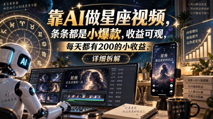 靠AI做星座视频,条条都是小爆款,收益可观,每天都有200的小收益,详细拆解-虚拟资料库