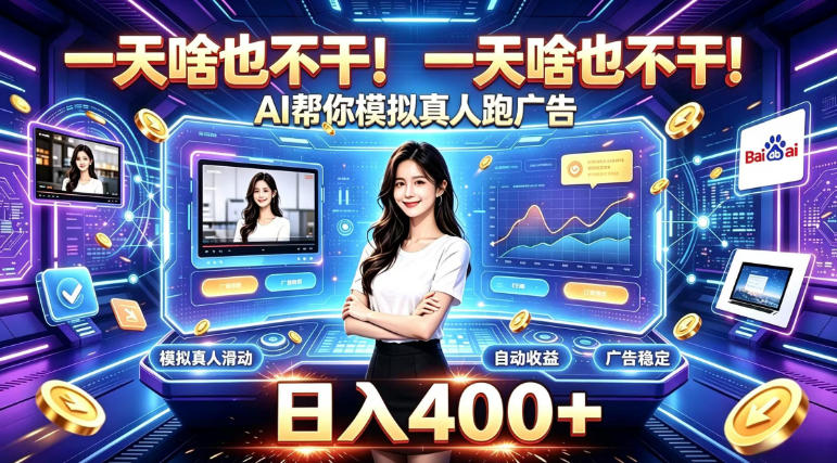 一天啥也不干!AI帮你模拟真人跑广告,稳定日入400+,实现真正被动变现【揭秘】-虚拟资料库