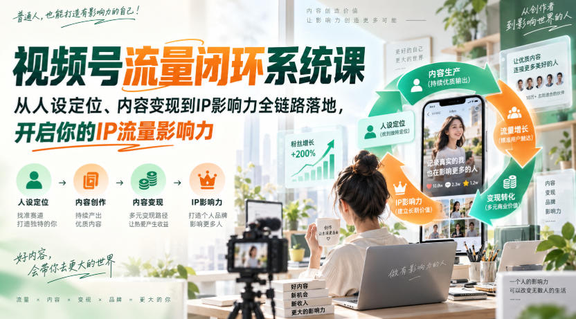 视频号流量闭环系统课,从人设定位、内容变现到IP影响力全链路落地,开启你的IP流量影响力-虚拟资料库