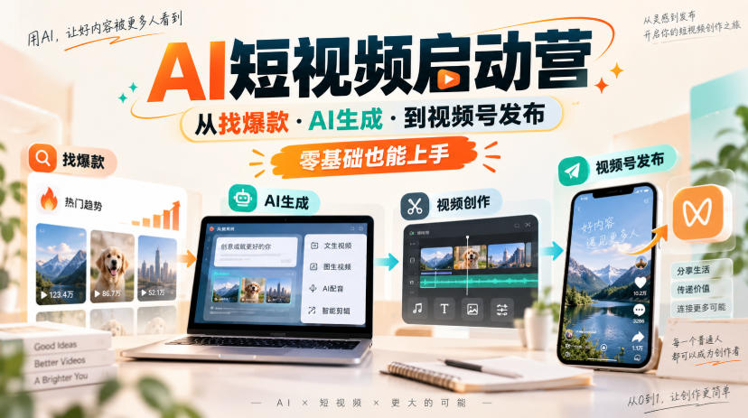 AI短视频启动营,从找爆款·AI生成·到视频号发布,零基础也能上手-虚拟资料库