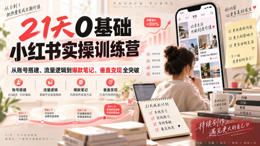 21天0基础小红书实操训练营|从账号搭建、流量逻辑到爆款笔记、垂直变现全突破-虚拟资料库
