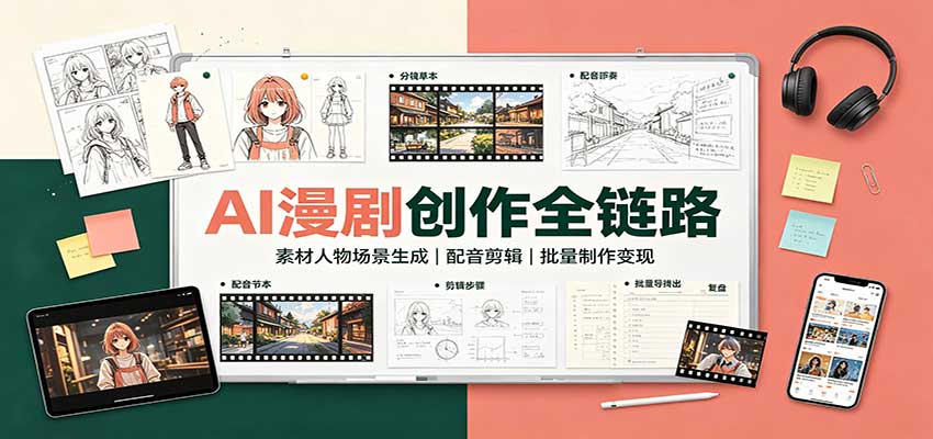 AI漫剧创作全链路:素材人物场景生成,配音剪辑,批量制作变现-虚拟资料库