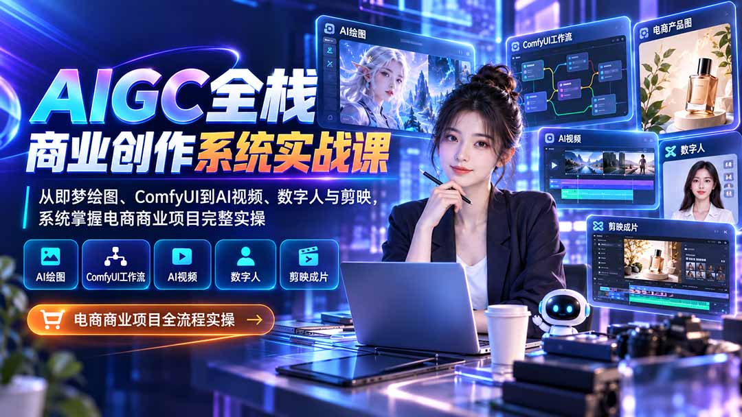 AIGC全栈商业创作系统实战课:从即梦绘图、ComfyUI到AI视频、数字人与剪映,系统掌握电商商业项目完整实操-虚拟资料库
