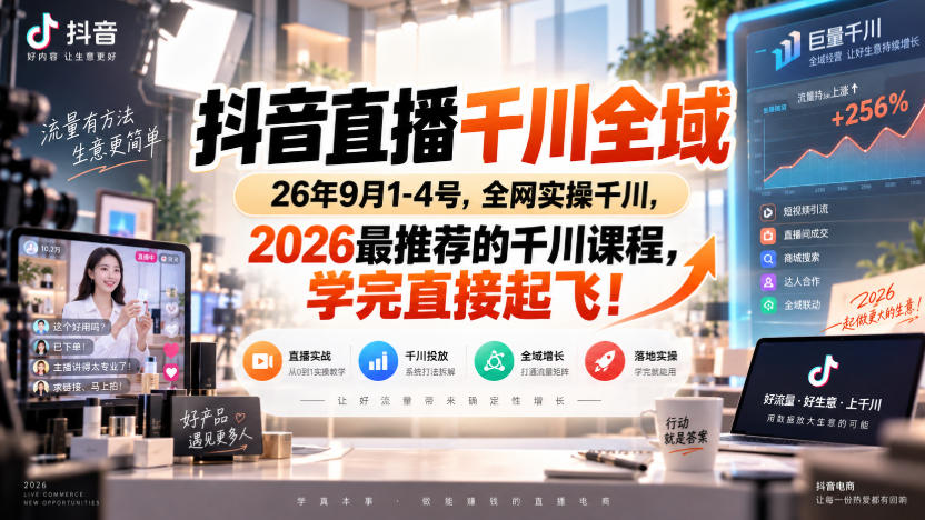 抖音直播千川全域26年9月1-4号，全网实操千川，2026最推荐的千川课程，学完直接起飞！-虚拟资料库