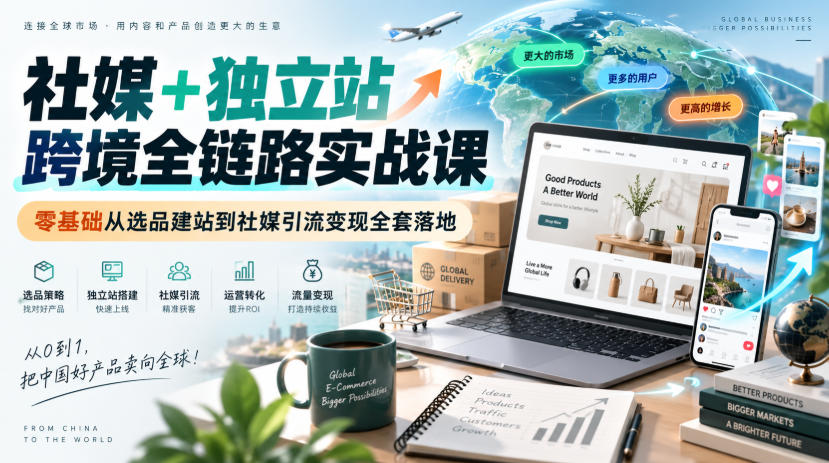 社媒+独立站跨境全链路实战课|零基础从选品建站到社媒引流变现全套落地-虚拟资料库