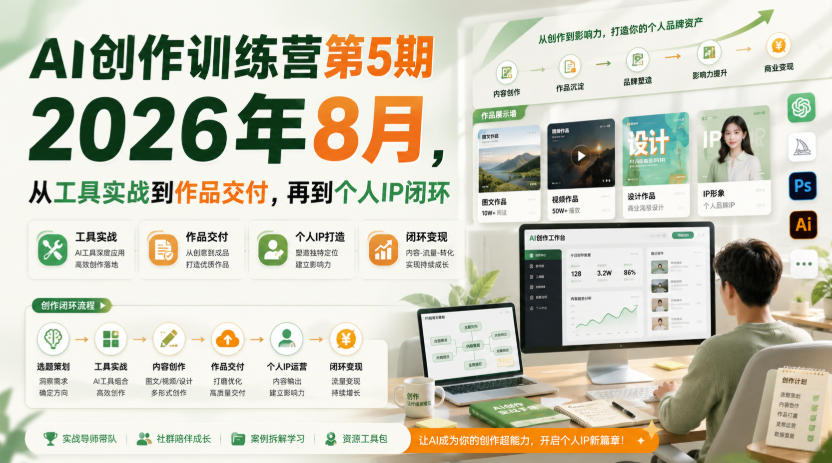 AI创作训练营第5期2026年8月,从工具实战到作品交付,再到个人IP闭环(更新0910)-虚拟资料库