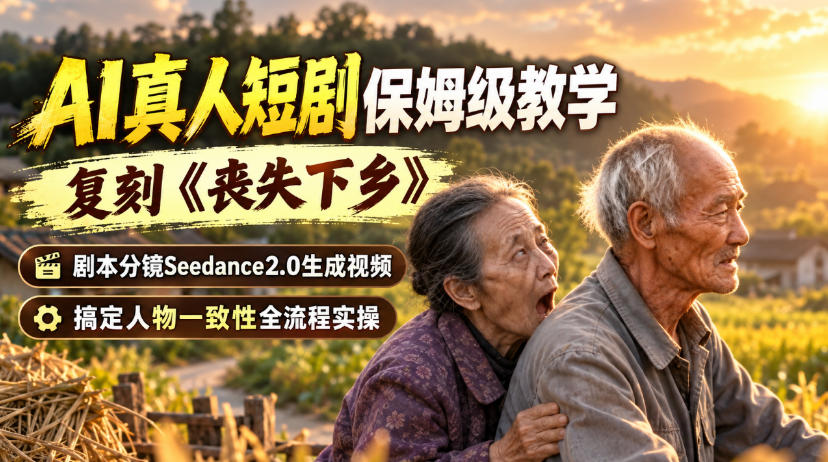 AI真人短剧保姆级教学，复刻《丧失下乡》，剧本分镜Seedance2.0生成视频，搞定人物一致性全流程实操-虚拟资料库