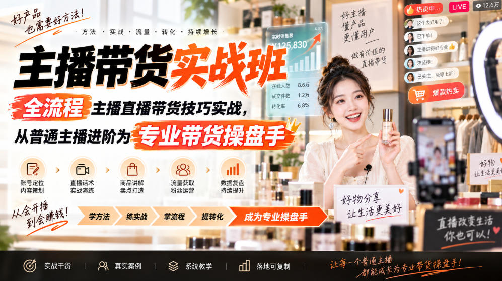 主播带货实战班ZB,全流程主播直播带货技巧实战,从普通主播进阶为专业带货操盘手-虚拟资料库