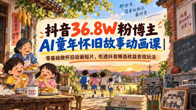 抖音36.8W粉博主AI童年怀旧故事动画课｜零基础做怀旧动画短片，吃透抖音精选收益变现玩法-虚拟资料库