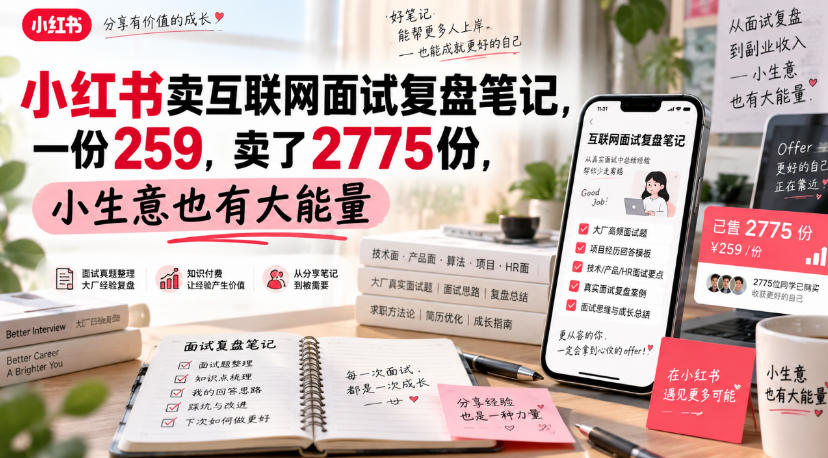 小红书卖互联网面试复盘笔记,一份259,卖了2775份,小生意也有大能量-虚拟资料库