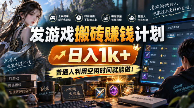 发游戏搬砖賺钱计划,日入1k+,普通人利用空闲时间就能做!【揭秘】-虚拟资料库
