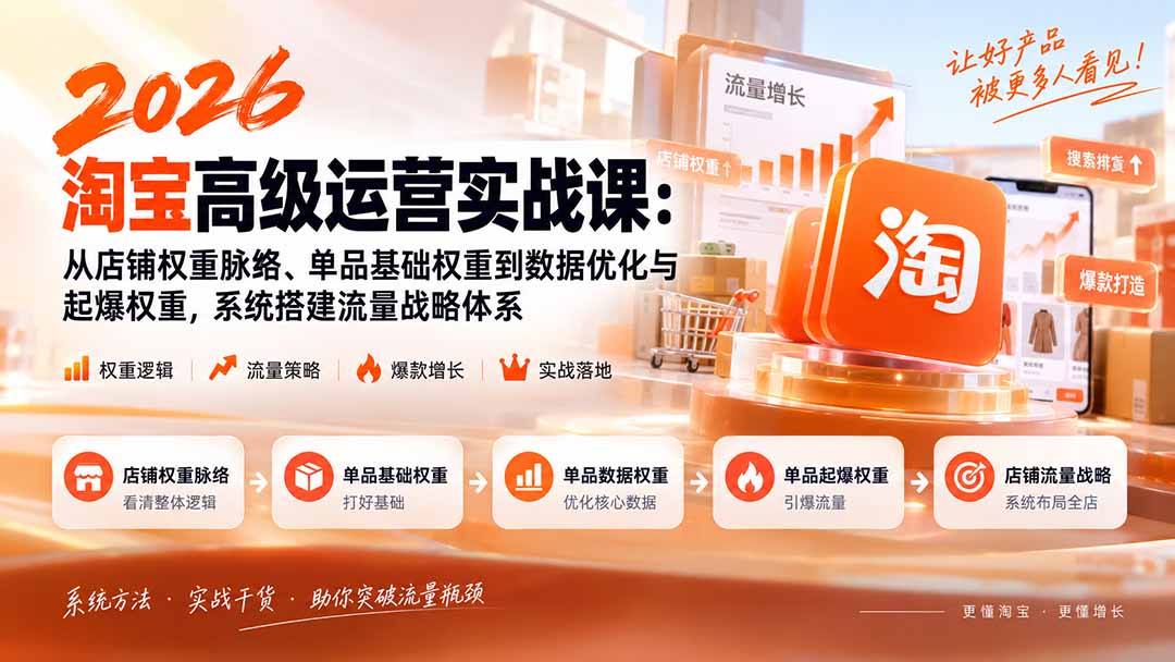 2026淘宝高级运营实战课:从店铺权重脉络、单品基础权重到数据优化与起爆权重,系统搭建流量战略体系-虚拟资料库