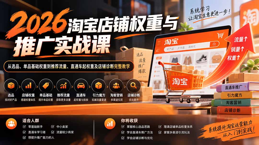 2026淘宝店铺权重与推广实战课：从选品、单品基础权重到推荐流量、直通车起权重及店铺诊断完整教学-虚拟资料库