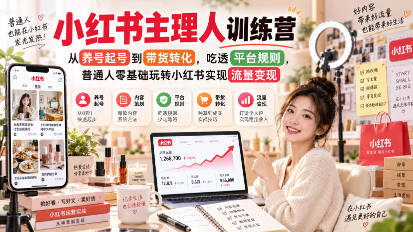 小红书主理人训练营,从养号起号到带货转化,吃透平台规则,普通人零基础玩转小红书实现流量变现-虚拟资料库