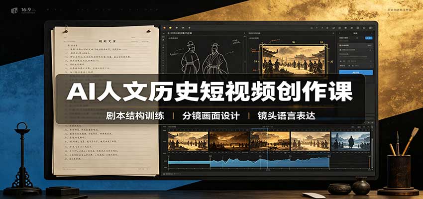 AI人文历史短视频创作课:赛道对标、剧本分镜制图,掌握视频完整产出流程-虚拟资料库