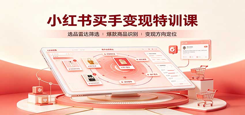 小红书买手变现特训课:账号定位养号起号,选品挂车,笔记标题封面全套教学-虚拟资料库
