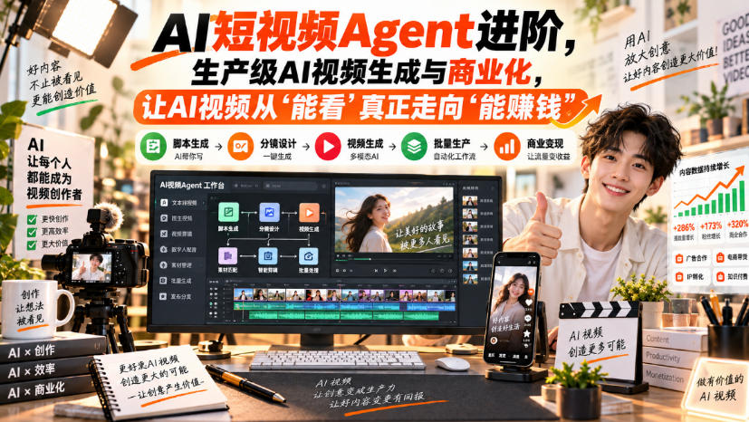 AI短视频Agent进阶,生产级AI视频生成与商业化,让AI视频从”能看”真正走向”能賺钱”-虚拟资料库