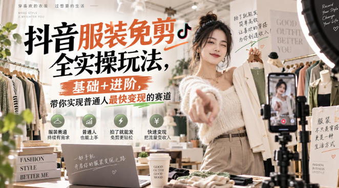 抖音服装免剪全实操玩法,基础+进阶,带你实现普通人最快变现的赛道-虚拟资料库