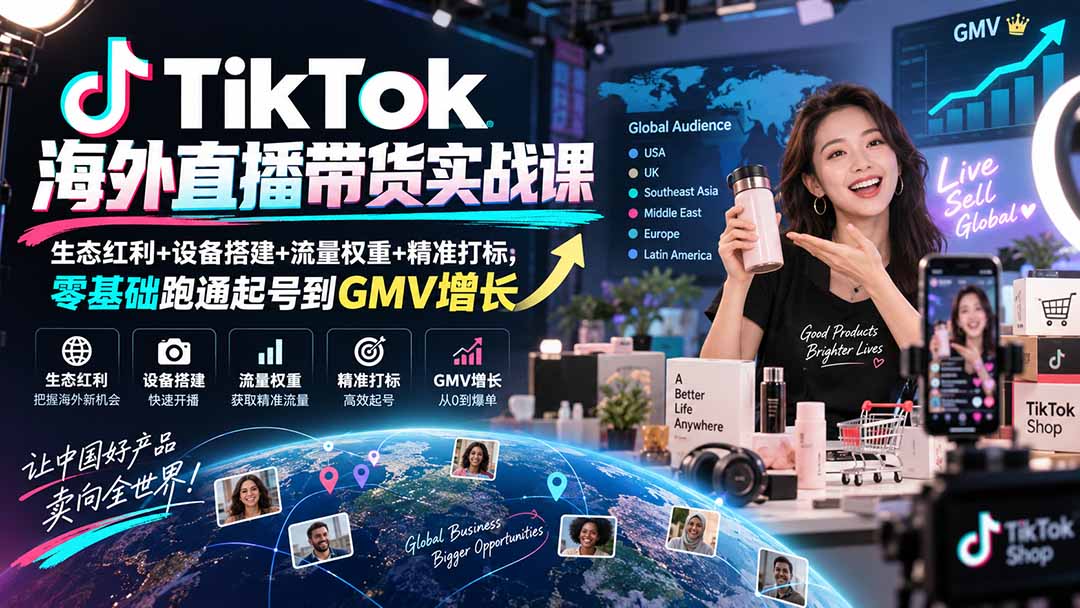 TikTok海外直播带货实战课|生态红利+设备搭建+流量权重+精准打标,零基础跑通起号到GMV增长-虚拟资料库