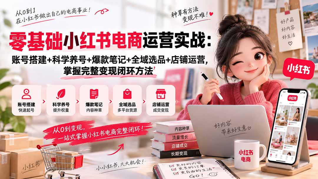 零基础小红书电商运营实战:账号搭建+科学养号+爆款笔记+全域选品+店铺运营,掌握完整变现闭环方法-虚拟资料库
